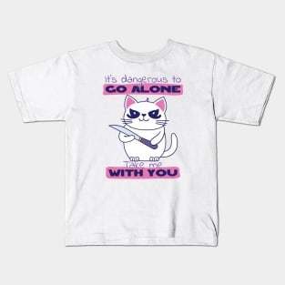 Take Me With You Funny Cat With Knife Kids T-Shirt